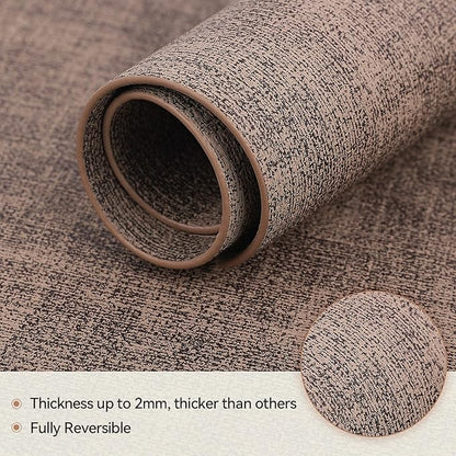 Round Table Placemats Set of 6, Faux Leather Wedge Shape Place Mats Heat Resistant Wipeable Washable Table Mats for Dining Outdoor Indoor, Brown