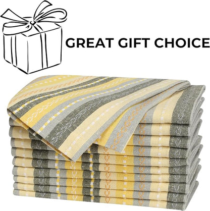 Cloth Napkins Set of 12 – 100% Cotton Dinner Napkins 18x18 Inch – Yellow Multi Color, Machine Washable, Reusable – Ideal for Weddings, Parties, Restaurants