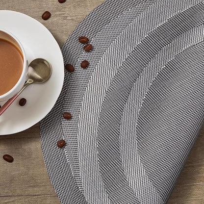 PIGCHCY Round Placemat Set of 8 Vinyl Washable Kitchen 15 inch Table Placemats for Wedding Holiday Party (8pcs Round, Deep Silver)