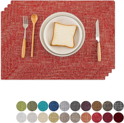 Kevin Textile Fall Table Mats Set of 4 Heat Resistant Washable Placemats for Seasonal Autumn Parties Buffet Dinner, 13 x 19 inches, Burnt Brick