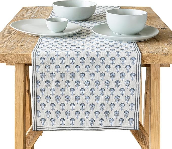 Over&Back 18x90 Hand-Blocked Printed Cotton Table Runner by overback