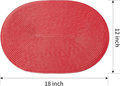 FunWheat Oval Braided Placemats Set of 8 Table Mats for Dining Tables Washable Heat Resistant Place Mats for Indoor Outdoor Use 12 x18 Inch(Oval Red, 8pcs)