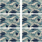 Table Placemats Set of 6, Waterproof Linen Fabric, Non-Slip Backing & Easy Clean, Elegant Dining Table Protectors for Family and Guests(Japanese Waves)