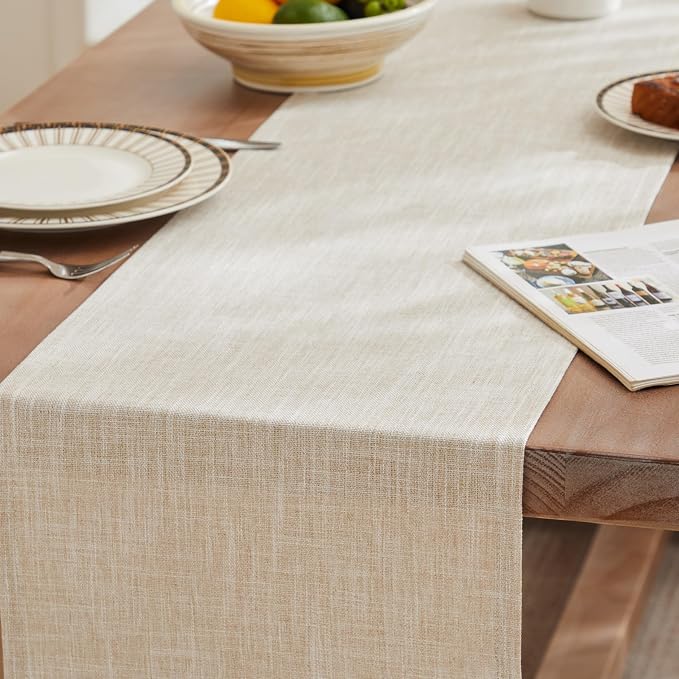 Rustic Cotton Linen Table Runner, 13x36 Inches Taupe | Farmhouse Style Linen - Image 3