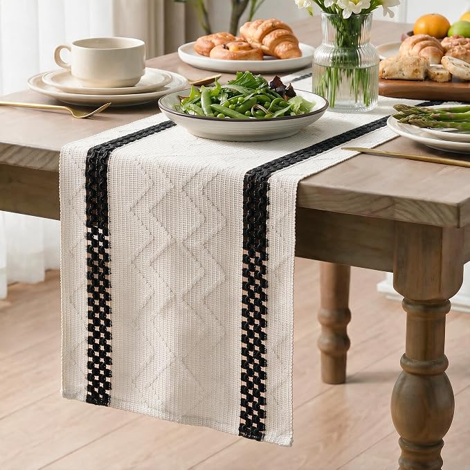 Artoid Mode Black Stripe Woven Rustic Table Runner 12x120 Inch | Holiday - Image 3