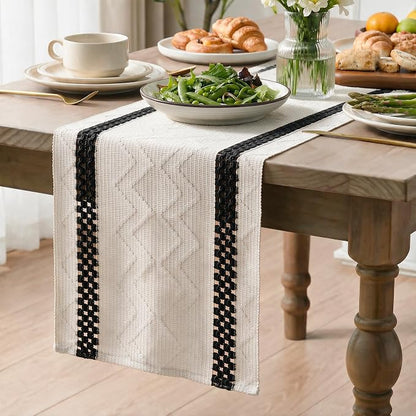 Artoid Mode Black Stripe Woven Rustic Table Runner 12x120 Inch | Holiday - Image 3