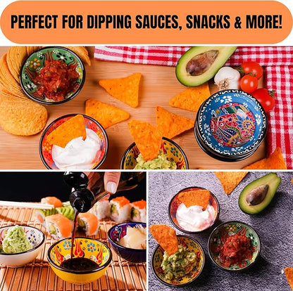 BCS Ceramic Pinch Bowls Set of 6, Small Bowls for Dipping - Cooking Prep & Charcuterie Board Bowls, Soy Sauce Dish, Handmade Multicolor Decorative Serving Dishes (3.2'' - 3 oz)