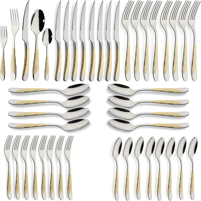 40-Piece Gold Silverware Set Stainless Steel Flatware Set Cutlery Set | Service by X-zrew