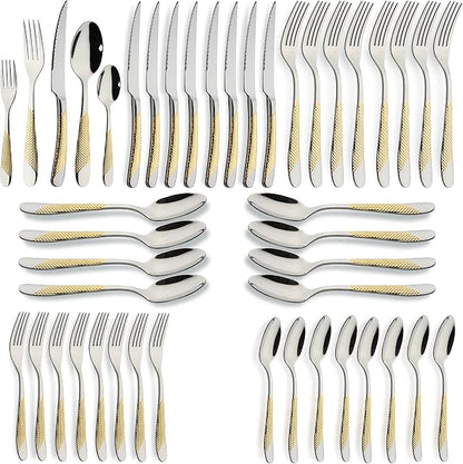 40-Piece Gold Silverware Set Stainless Steel Flatware Set Cutlery Set | Service by X-zrew
