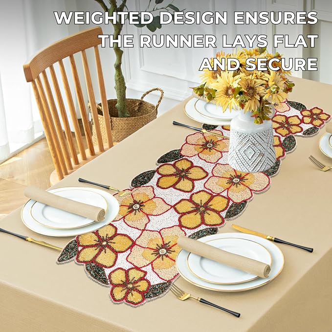 Beaded Table Runner, 13x36 | 85% glass beads, 15% polyester, cotton backing - Image 9