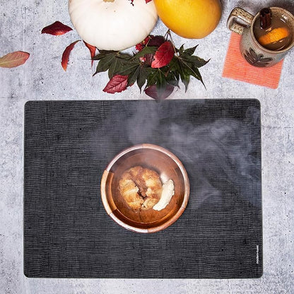 modern-twist 14"X16" Rectangular Silicone Placemat, BPA, PVC-Free Table Mat, Dishwasher Safe, Linen Print in Black, Pack of 1