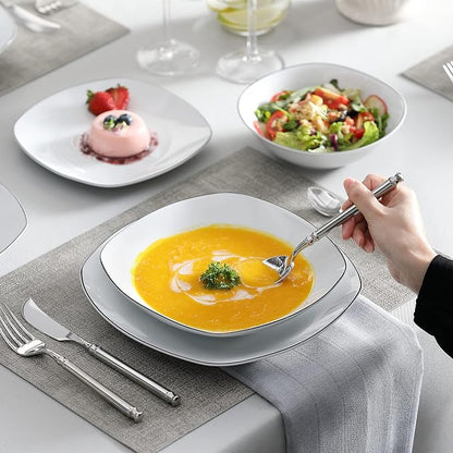 MALACASA Dinnerware Sets, 24 Piece Porcelain Square Dishes, Ceramic Dish Set - Image 6