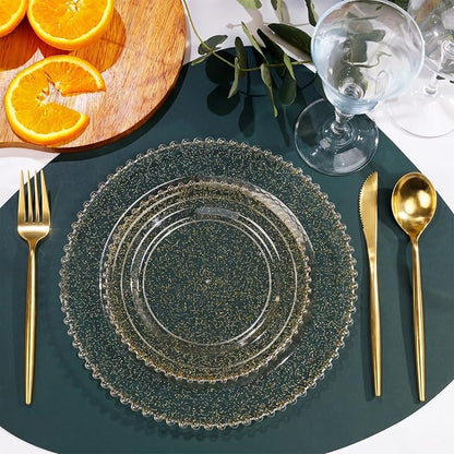 U-QE 60PCS Gold Glitter Plastic Plates, Beaded Plates Disposable Heavy Duty | - Image 6