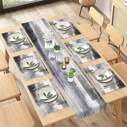 Emvency Table Runner and Placemats Set of 6, Abstract Gray Grey | Dark Art - Image 6