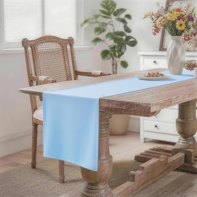 MEANMOY Baby Blue Table Runner 90 Inches Long Waterproof Table Runners | - Image 2