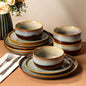 Ceramic Dinnerware Set for 4, 12-Piece Plates and Bowls Set | Handmade Reactive by TheTerra