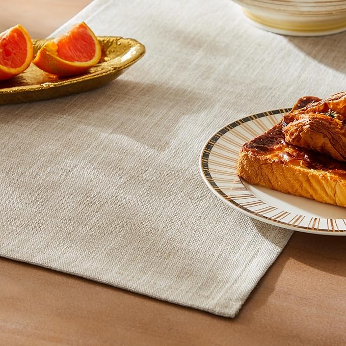 Rustic Cotton Linen Table Runner, 13x36 Inches Taupe | Farmhouse Style Linen by ZEEMARTONLINE