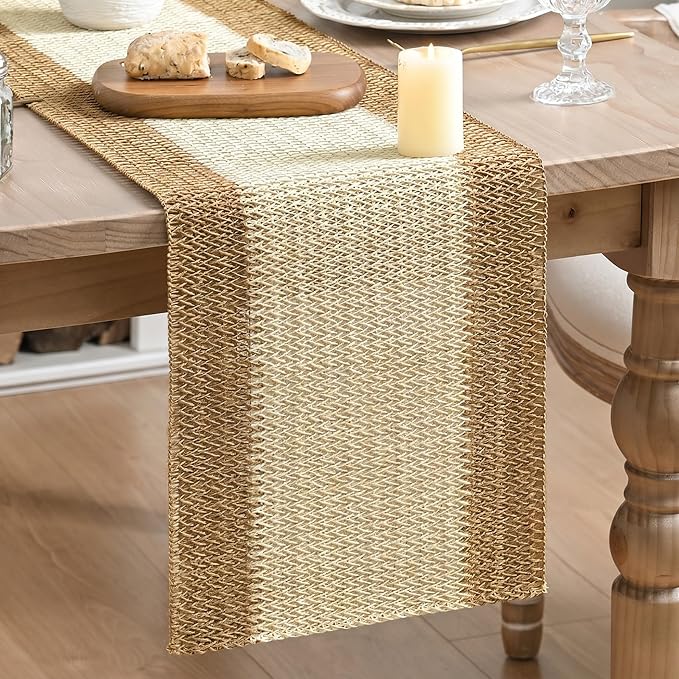 Artoid Mode Burlap Brown Farmhouse Rustic Paper Braided Table Runner, Seasonal by ArtoidMode