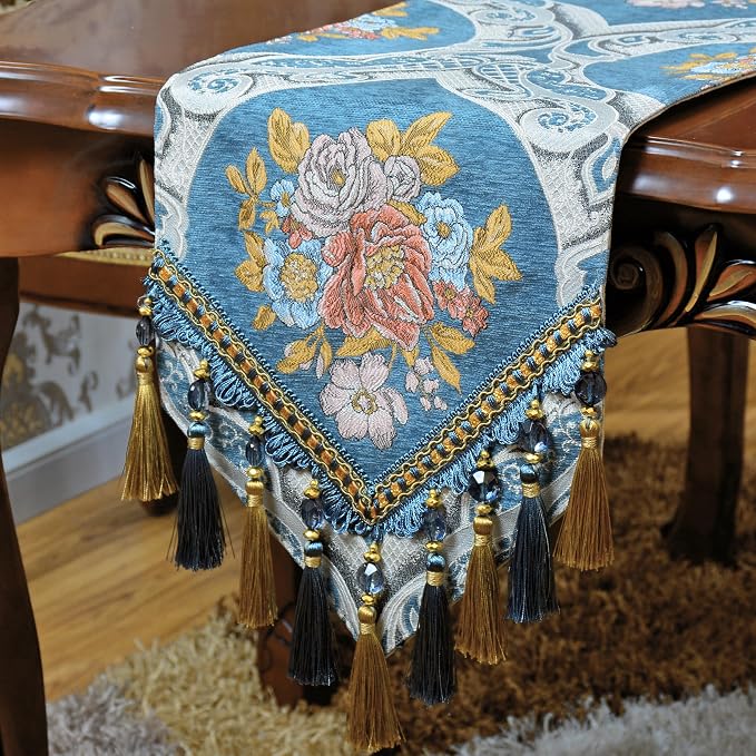 Extra Luxury Velvet Blue Table Runner 120 Inches Long by NYSMXF
