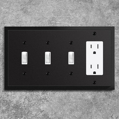 Henne Bery Modern Edge Decorative Wall Plate Switch Plate Outlet Cover, Durable Solid Zinc Alloy (Triple Toggle/Single Decorator, Matte Black)