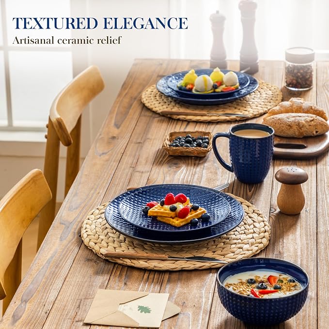 MALACASA 16 Pieces Dinnerware Sets, Farmhouse Plates and Bowls Sets, Embossed - Image 4