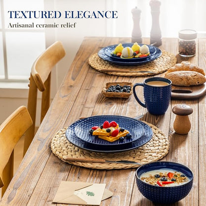 MALACASA 16 Pieces Dinnerware Sets, Farmhouse Plates and Bowls Sets, Embossed - Image 4
