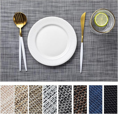 LEXMORE Placemat Set of 4 Vinyl/Plastic Woven Place Mats for Kitchen Table Indoor/Outdoor Washable Placemat Wipeable Dining Table Mats(Dark Gray)