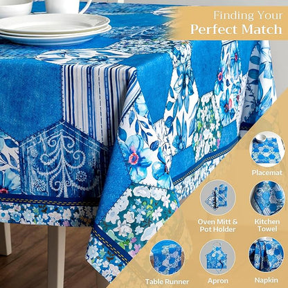 Maison d' Hermine Table Cloth Square Table 100% Cotton 54 x 54 Inches Tablecloth Reusable Decorative for Dining Room Farmhouse Home Valentines Day Decorations Spring Summer - Summer Blues