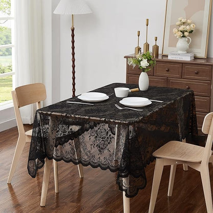 Warm Home Designs 60 x 60 Square Tablecloth with English Rose Design. Use Lace Square Table Cloth as Lace Tablecloth for Card Table or Small Dining Table. Black Tablecloth for 4 Guests. LTC Black 60"