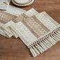 Macrame Style Bicolor Stitching Table Runner 14x108in Taupe | Woven Boho Table by ZEEMARTONLINE