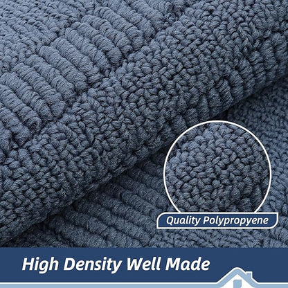 BEQHAUSE 30x18 Inch Kitchen Rug Mat Durable Kitchen Rugs Non-Slip Washable Absorbent Kitchen Mats for Floor Dirt-Resistant Semicircular Kitchen Mat (Blue)