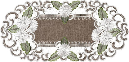 LINENS ART AND THINGS Table Runner Embroidered Pearlescent Daisy Flowers - Image 2