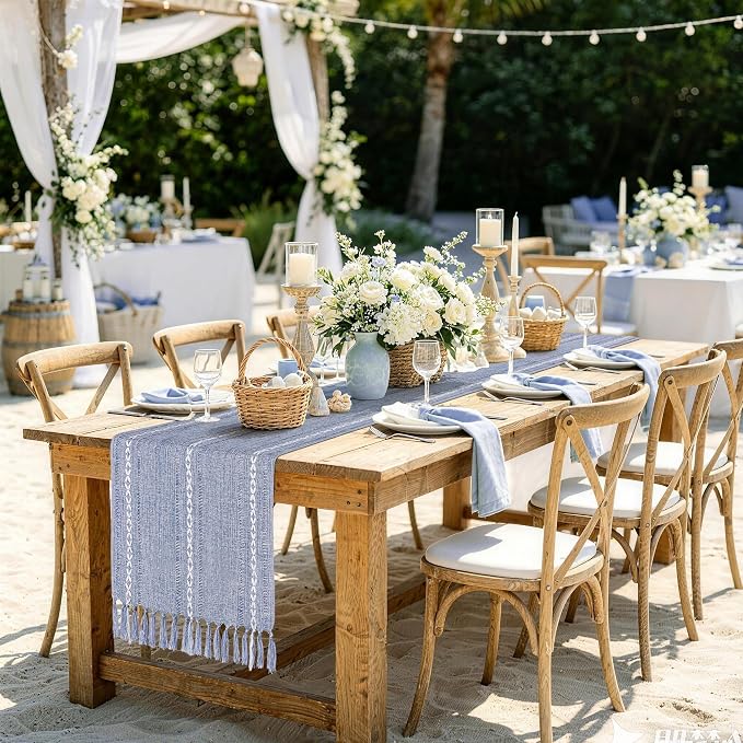 Dusty Blue Table Runner 15 x 72 Inches, Spring Summer Cotton Linen Farmhouse - Image 8