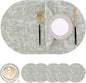 Homaxy Round Faux Leather Placemats and Coasters, Washable Dual-Side Table Mats, Wipeable Heat-Resistant Dining Place Mats for Outdoor and Indoor, Set of 6, Diameter 13 and 3.93 inch, Grass Green