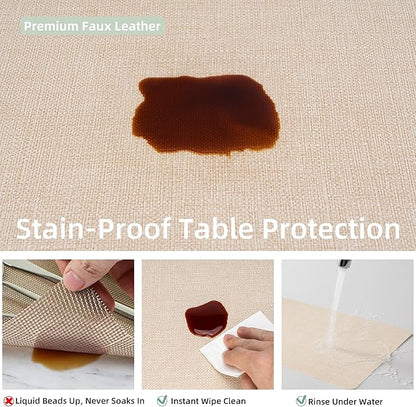 Heat Resistant Placemats Set of 4, 17x12in Waterproof Wipeable Faux Leather Non Slip Table Mats, Easy to Clean, Stain Resistant, for Kitchen Dining Room– Ivory Beige