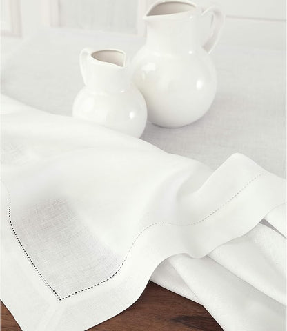 Solino Home Linen Tablecloth for Rectangle Tables 60 x 144 Inch - Classic Hemstitch 100% Pure Linen White Table Cloth - Machine Washable Cloth Tablecloth for Winter, Spring, Easter, Valentines