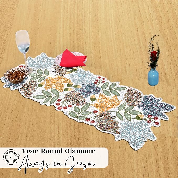 Boho Beaded Table Runner, 13x36 | Handcrafted glass beads, polyester satin - Image 8