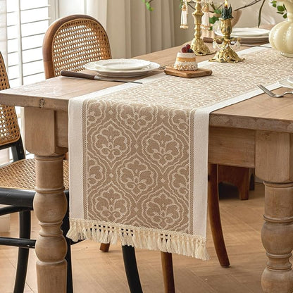 Coffee Scroll Linen Table Runner by UWWGKK