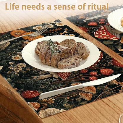 6 Pcs Placemats,Retro Mushroom Placemats,Daisy Table Mats Washable Recyclable Table Placemat for Indoor Outdoor Heat Resistant Kitchen Dining 12"x18"