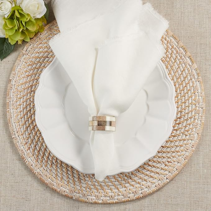 SARO LIFESTYLE Mango Wood & Resin Napkin Rings – Modern Block Pattern - Image 4