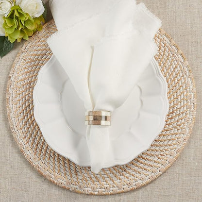 SARO LIFESTYLE Mango Wood & Resin Napkin Rings – Modern Block Pattern - Image 4