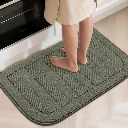 BEQHAUSE 24x40 Inch Kitchen Rug Mat Durable Kitchen Rugs Non-Slip Washable Absorbent Kitchen Mats for Floor Dirt-Resistant Semicircular Kitchen Mat (Green)