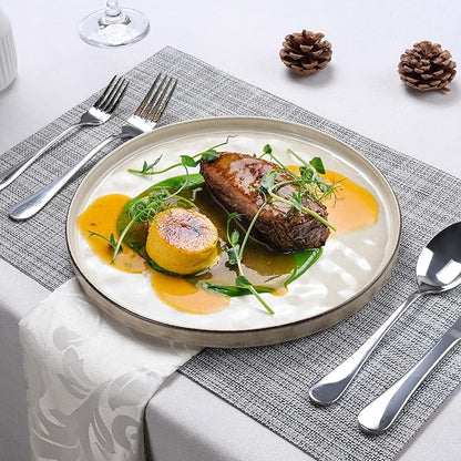 LIANYU Ceramic Plates Set for 4, 7.9In Porcelain Dinner Salad Appetizer Plates for Kitchen, Modern Round Stoneware Dining Dish Set, Scratch Resistant, Microwave, Oven and Dishwasher Safe, Sandy Beige