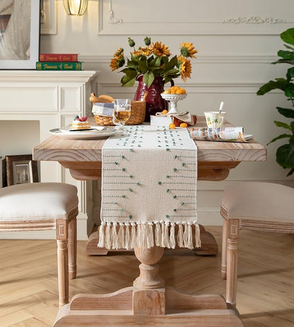 Boho Table Runner 13 x 72 Inch Long Natural Cotton Woven Runner - Image 6