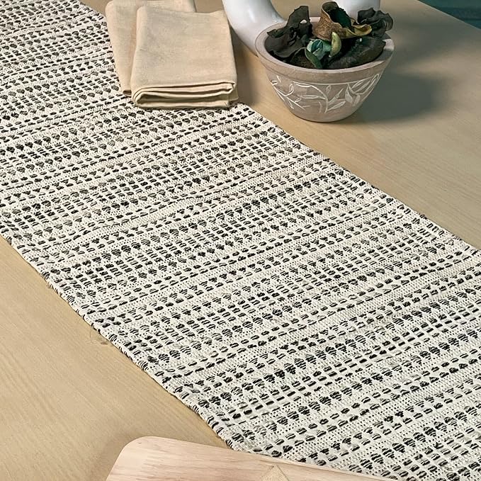 Decorative Lana Table Runner, Ivory & Black by ChardinHome