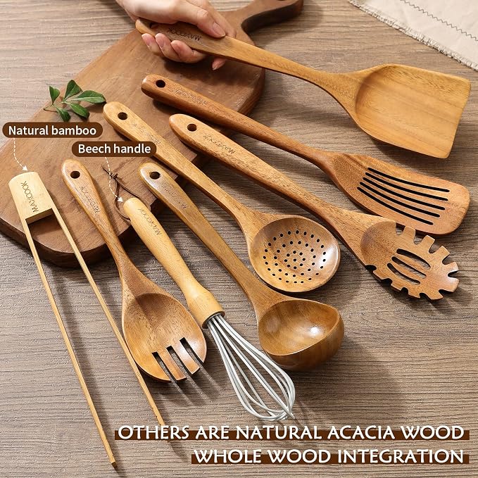 Natural Acacia Wooden Kitchen Utensils Set | Wooden Spoons - Image 7