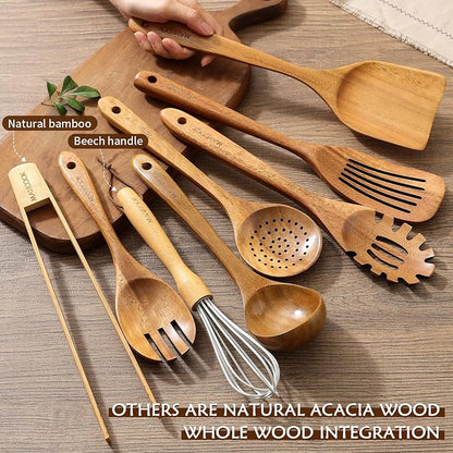 Natural Acacia Wooden Kitchen Utensils Set | Wooden Spoons - Image 7
