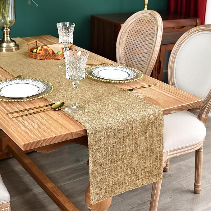 NEWISHER Reversible Double Layer Table Runner Faux Linen Fabric, 13x72inch | by Newisher