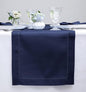 Solino Home Linen Navy Blue Table Runner 48 Inches - Classic Hemstitch, 100% Pure Linen Coffee Table Runner 14 x 48 Inch Ideal for Dresser Tables - Easter