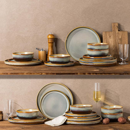 Ceramic Dinnerware Set for 4, 12-Piece Plates and Bowls Set | Handmade Reactive - Image 8